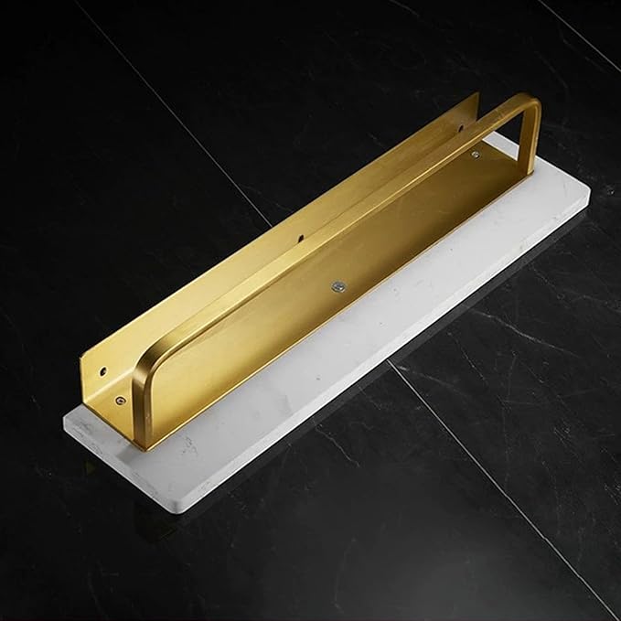 Marble Bathroom Wall Shelf with Towel Bar 16" Modern