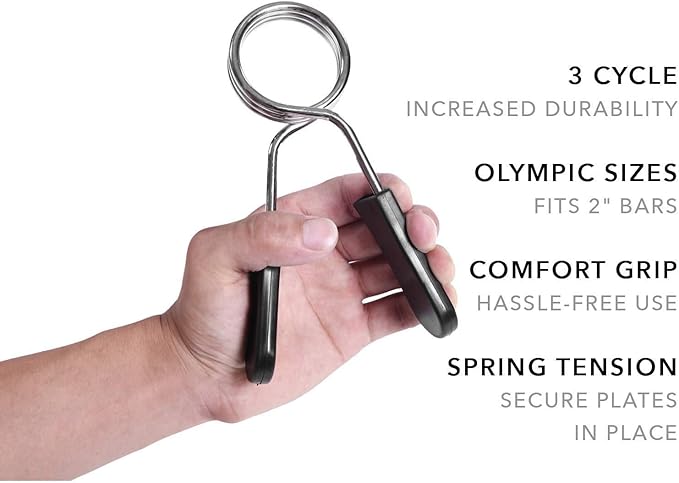 2 pcs Spring Clip Collars, 2-inch (50mm) Barbell Exercise Collar Clamps for Olympic Weight Bar Dumbbells Gym Fitness Training Weight Lifting Equipment