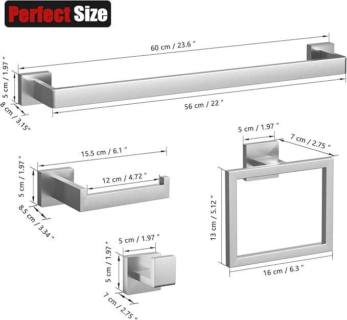 5-Pieces Brushed Nickel Bathroom Accessories Set 23.6 Inch