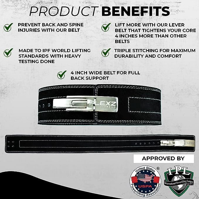 Flexz Fitness Lever Weight Lifting Belt Leather - 10MM 13MM 13MM Powerlifting