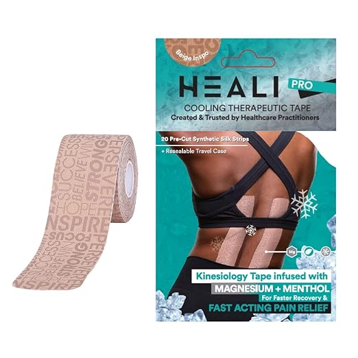 Heali Kinesiology Tape with Magnesium and Menthol, 20 Pcs Precut Strips, K Tape Roll, Knees, Physical Therapy Sports Tape for Muscle and Joint Pain Relief, Water Resistant, Beige Inspiration