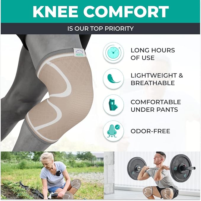 Modvel 2 Pack Knee Brace for Women & Men - Workout Knees Compression Sleeve for Knee Pain Relief Joint Support for ACL, Arthritis, Meniscus Tear Knees Brace for Sports, Rodilleras para Gym Fitness