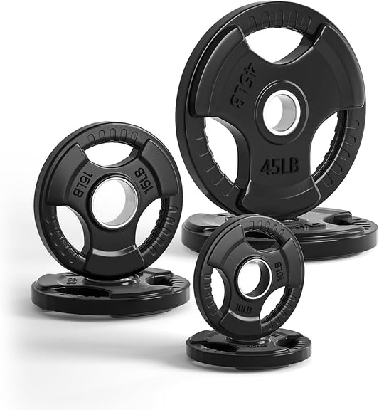 LIONSCOOL 2-Inch Rubber Olympic Grip Weight Plates (2.5-45LB), One