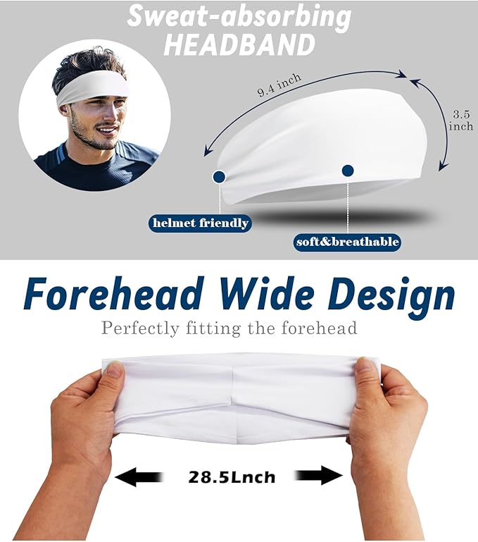 Headband for Men & Women, Sweat Wicking Sports Sweatband Headbands, Workout Running Training Yoga Basketball Hairband