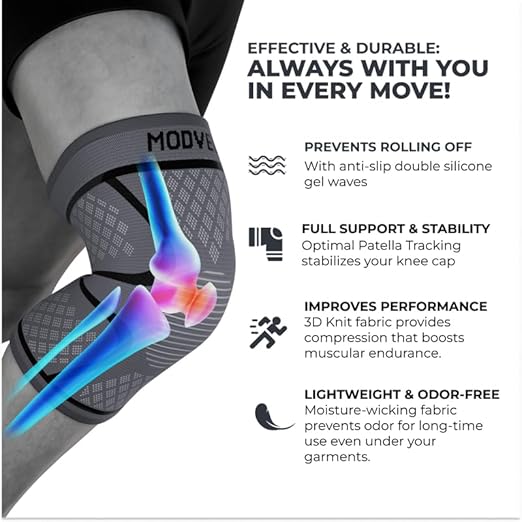 Modvel 2 Pack Knee Brace for Women & Men - Workout Knees Compression Sleeve for Knee Pain Relief Joint Support for ACL, Arthritis, Meniscus Tear Knees Brace for Sports, Rodilleras para Gym Fitness