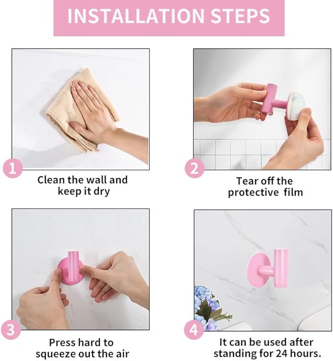 Adhesive Hooks Pink SUS304 Stainless Steel Towel Hooks 2 Pack
