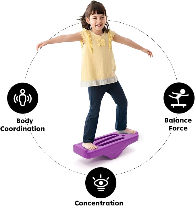 Kids Rocking Seesaw Balance Board with 5 Wooden Balls Sensory Training Rocking Board Balance Training Equipment Children Indoor Outdoor Activity Toy