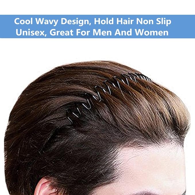 Metal Hair Band, Black, Unisex Fashion Headbands Sports Hairband Head Band Hair Hoop for Women With Non Slip Wavy Teeth