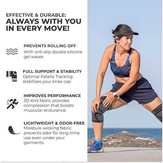Modvel 2 Pack Knee Brace for Women & Men - Workout Knees Compression Sleeve for Knee Pain Relief Joint Support for ACL, Arthritis, Meniscus Tear Knees Brace for Sports, Rodilleras para Gym Fitness