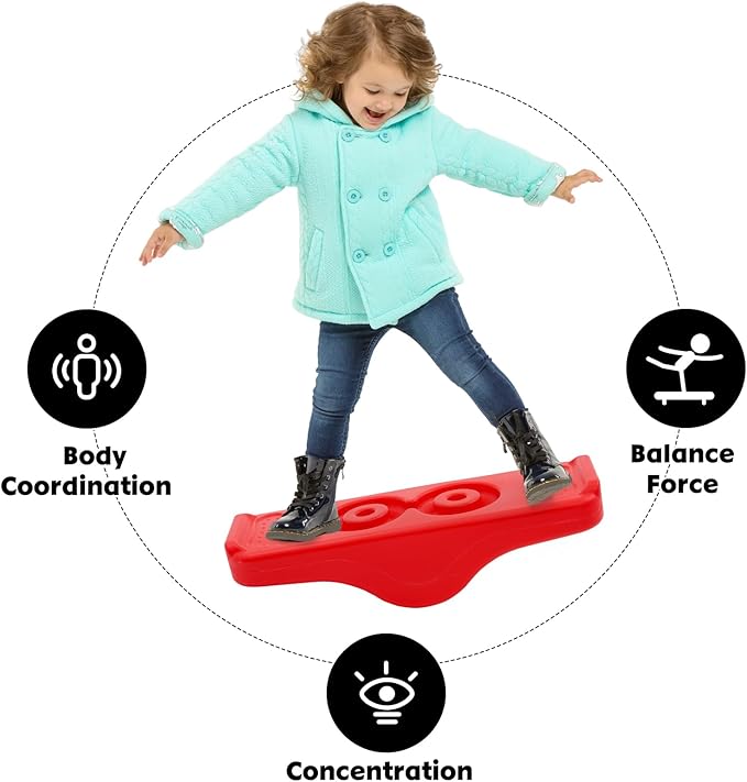 Kids Rocking Seesaw Balance Board with 5 Wooden Balls Sensory Training Rocking Board Balance Training Equipment Children Indoor Outdoor Activity Toy