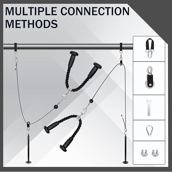 Hikeen Ergonomic Tricep Rope Cable Attachment with Anti-Slippery Rubber Grip,Tricep Pull Down Attachment -Reduces Wrist Pressure and Skin Rubs,Tricep Pull Down Rope for Gym & Home Gym with Carabiner