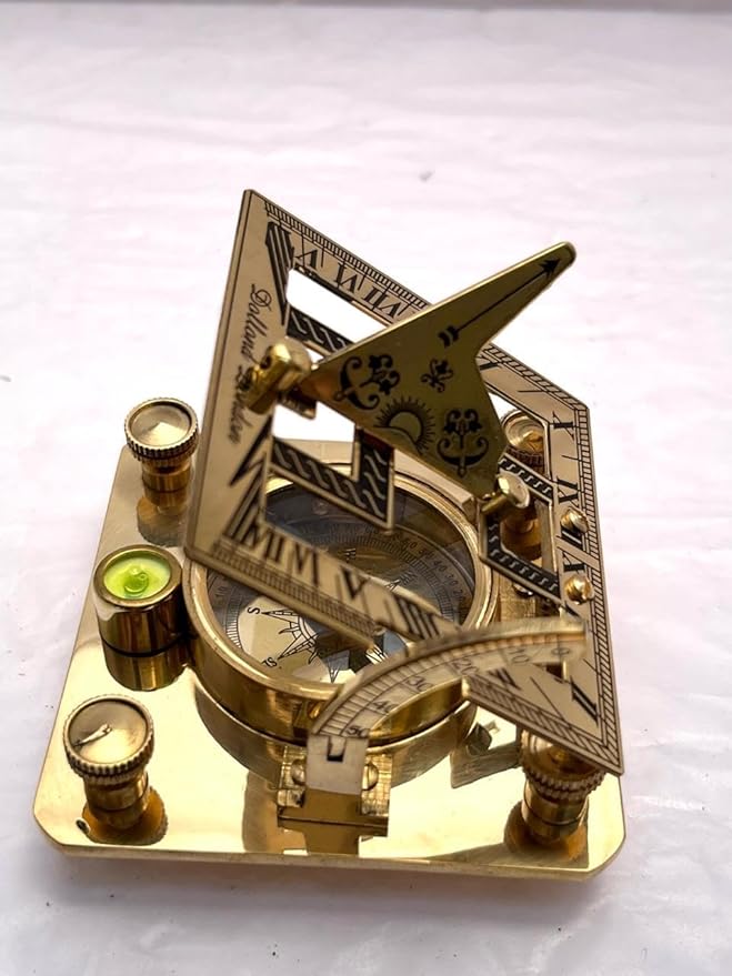 3" Brass Nautical Pocket Sundial Compass for Hiking