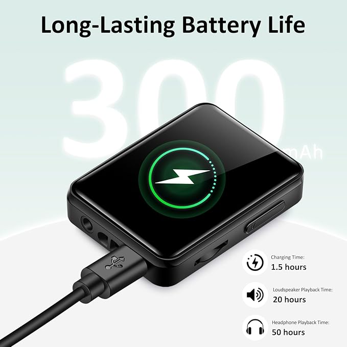 1.8 inch MP3 Player with Bluetooth, 32GB Digital Music Player for Kids, Portable Mini Bluetooth MP3 Player with Speaker Lossless Sound with FM Radio, Voice Recorder, Supports up to 512GB, Black