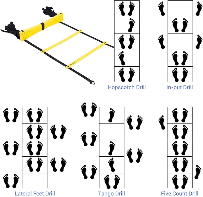 Agility Ladder Speed Training Set: Ohuhu 12 Rung 20ft Soccer 12 Cones, 4 Steel