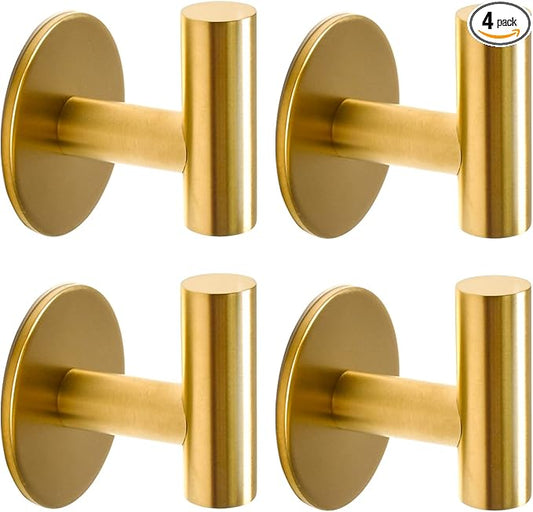 Adhesive Hooks Brushed Gold SUS304 Stainless Steel Towel 4 Pack