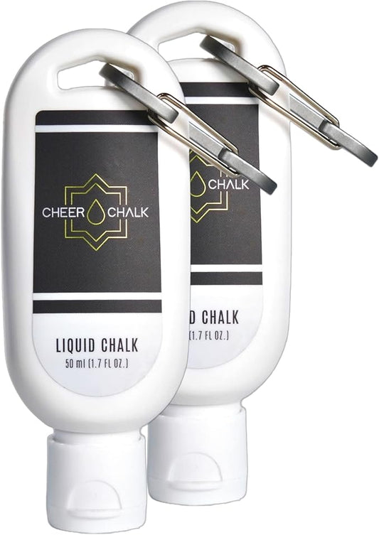 Liquid Chalk - Chalk for Elite Cheerleading - Chalk for Stunting - Chalk for Gymnastics - 50ml Bottle with Carabiner - 50 Practices Per Bottle - Maximum Grip for Safer Stunting