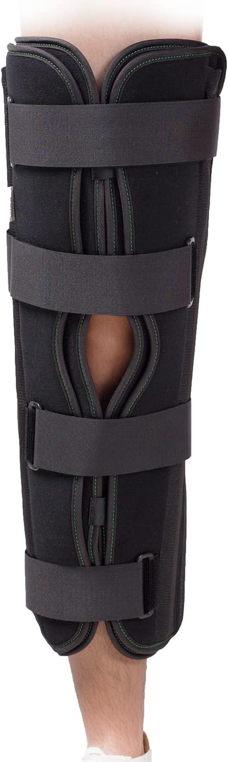 3-Panel Knee Immobilizer Full Leg Support Brace, Aluminum alloy Straight Knee Splint - for Knee Pre-and Postoperative & Injury or Surgery Recovery (Update Size L)