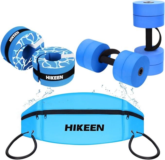 Hikeen 6-Piece Water Aerobics Pool Exercise Equipment, Aqua Aerobics Equipment Set,Includes High Density Water Dumbbell Aqua Belt and Ankle Weights for Aquatic Therapy,Pool Fitness