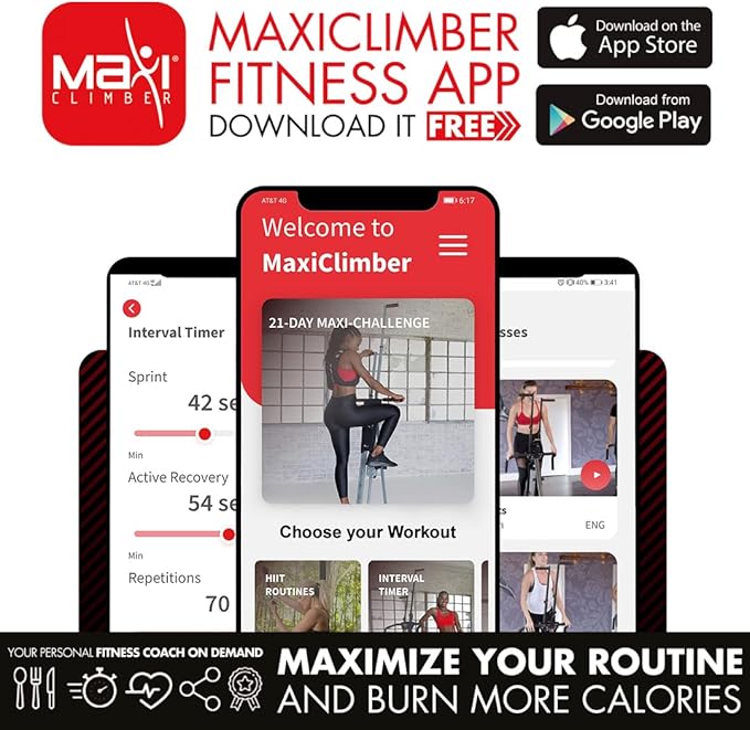 MaxiClimber 2.0 Vertical Climber ERS (Elastic Resistance System) - Easy to Assemble, Folding Exercise Machine Combines Cardio & Strength Training for a Low Impact, Full Body Workout - Free Fitness App