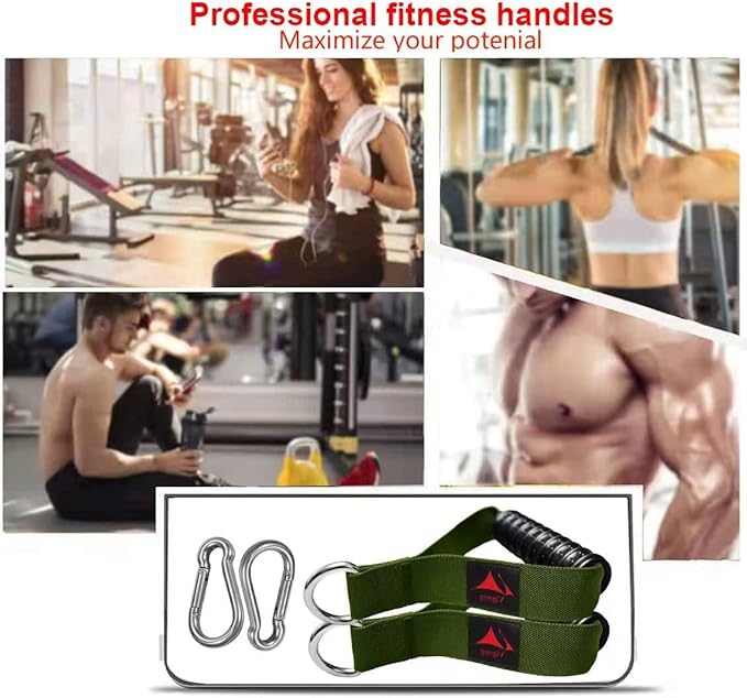 Heavy Duty Gym Exercise Handles Attachment for Cable Machine,Resistance Band,Pulley System Home Fitness Workout Equipment, with Elastic Rubber Grip and 2 Large Carabiners