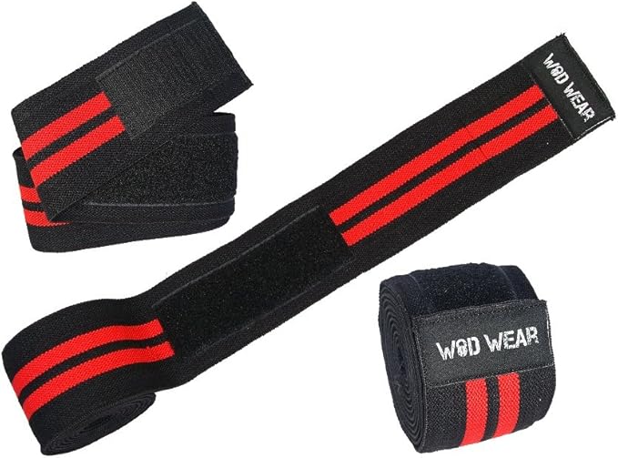 Heavy Duty Knee Support Compression Wraps (Pair) Elastic Velcro for Weightlifting, Powerlifting, Crossfit, Fitness, Unisex, Red