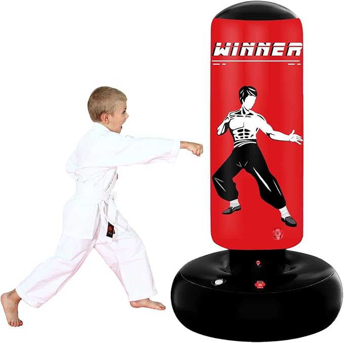 Kids Punching Bag, 67" Stable Inflatable Boxing Bag for Age 5-12, Ninja Karate Taekwondo Training Toy, Christmas Birthday Gift