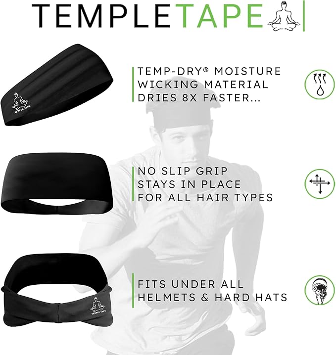 Headbands for Men and Women - Mens Sweatband & Sports Headband Moisture Wicking Workout Sweatbands for Running, Cross Training, Yoga and Bike Helmet Friendly