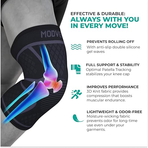 Modvel 2 Pack Knee Brace for Women & Men - Workout Knees Compression Sleeve for Knee Pain Relief Joint Support for ACL, Arthritis, Meniscus Tear Knees Brace for Sports, Rodilleras para Gym Fitness