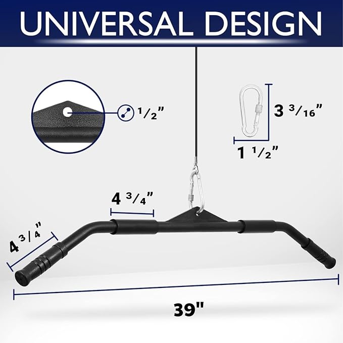 Yes4All Wide Grip Curl LAT Pull Down Bar Attachments Rubber Handgrips/Curl Bar/Press Down for Cable Pulley System Machine