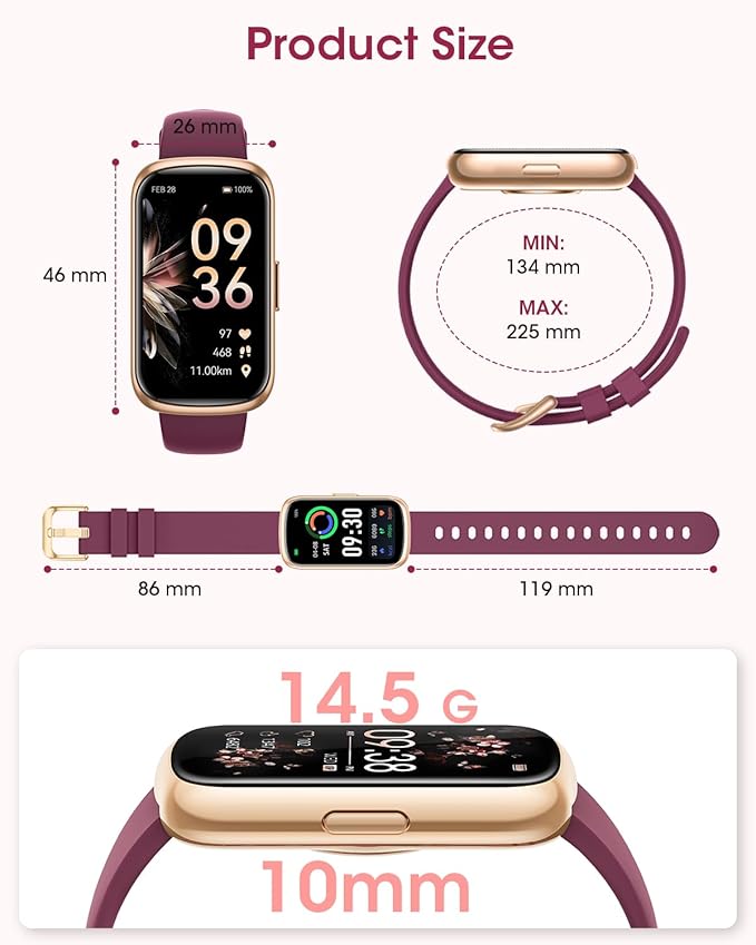 Health Fitness Tracker for Men Women: Fitness Smart Watch for Woman with 24H Heart Rate Monitor Blood Oxygen Sleep Tracker Calorie Step 5ATM Waterproof Activity Trackers for iPhone Android - Burgundy