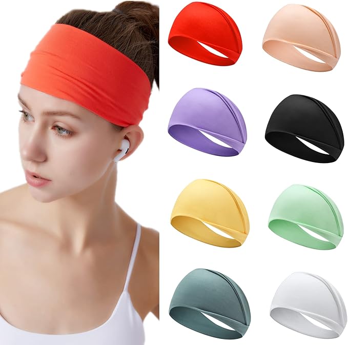 8-Pack Headbands for Women Wide Hair Band Non-Slip Head Bands for Sport Yoga, Running Fitness.