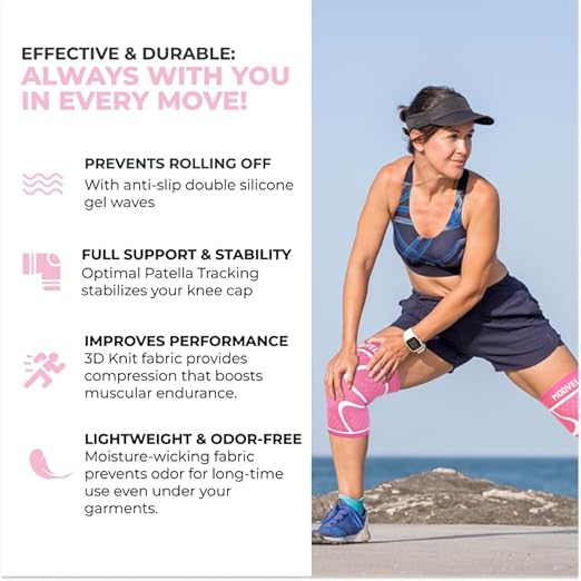 Modvel 2 Pack Knee Brace for Women & Men - Workout Knees Compression Sleeve for Knee Pain Relief Joint Support for ACL, Arthritis, Meniscus Tear Knees Brace for Sports, Rodilleras para Gym Fitness