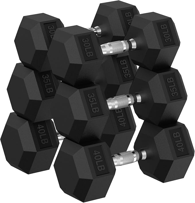 Hex Dumbbell Set, 30-480 lb Set Rubber Encased Exercise & Fitness Dumbbells, Weights Dumbbells Set, Hand Weight for Strength Training