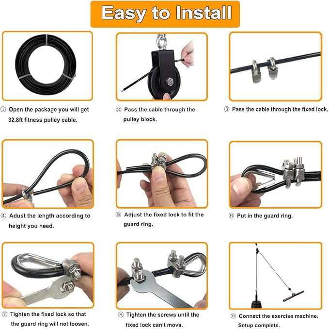 32.8Ft/98.4Ft Fitness Pulley Cable,1/4"(6mm) Gym Steel Cable for DIY Home Gym, Gym Cable Replacement for Pulley Cable Machine, DIY Home Gym,TPU Coated