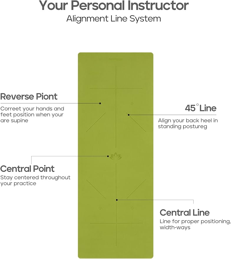 Heathyoga Eco Friendly Non Slip Yoga Mat, Body Alignment System, SGS Certified TPE Material - Textured Non Slip Surface and Optimal Cushioning,72"x 26" Thickness 1/4"