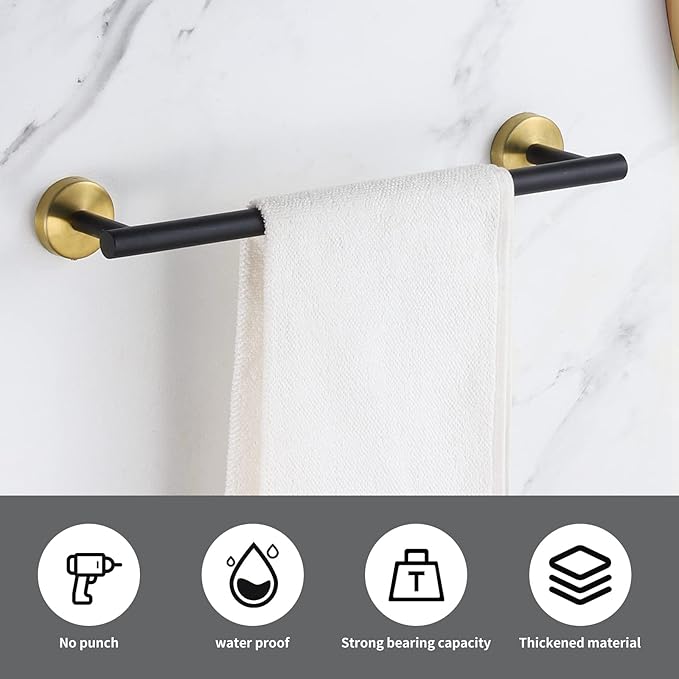 5 Pieces Bathroom Hardware Set Black Gold 2pcs 16 16 inch 2 PCS