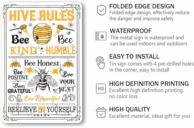 Hive Rules Funny Vintage Tin Sign Humble Kind 8x12 Inch