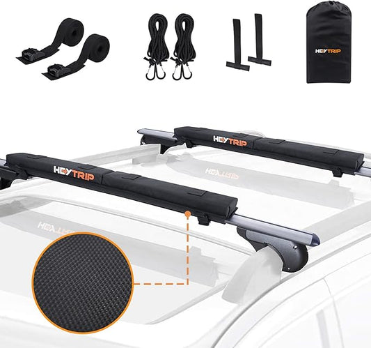 HEYTRIP Roof Rack Pads 30" Aero Crossbar Pads for Kayak/Surfboard/SUP/Canoe with 15FT Tie-Down Straps and Storage Bag