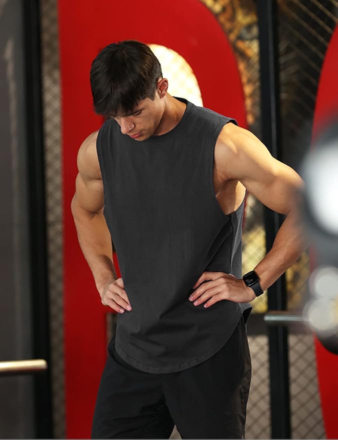 Men's Workout Bodybuilding Tank Tops Athletic Training Gym Shirts Vest Cotton Cut Off Sleeveless Muscle T-Shirt