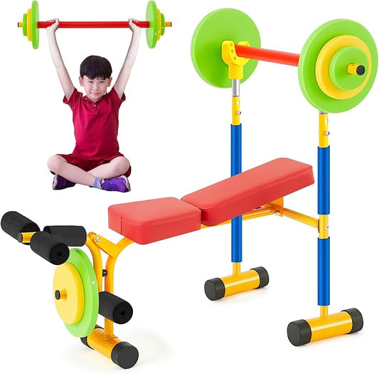 Meooeck Kids Weight Bench Set Fitness Exercise Equipment