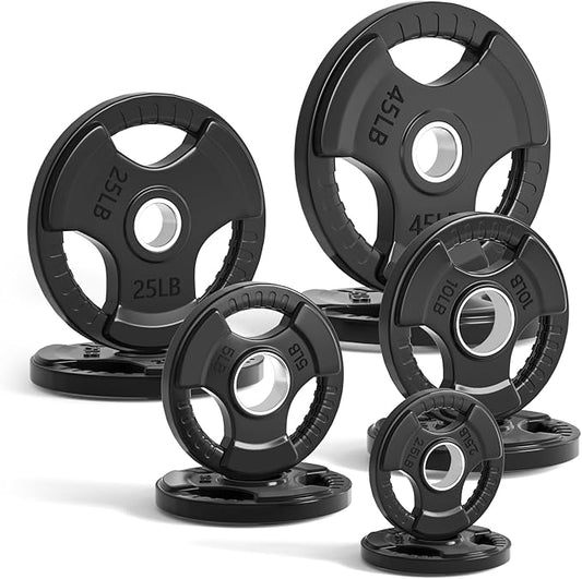 LIONSCOOL 2-Inch Rubber Olympic Grip Weight Plates (2.5-45LB), One