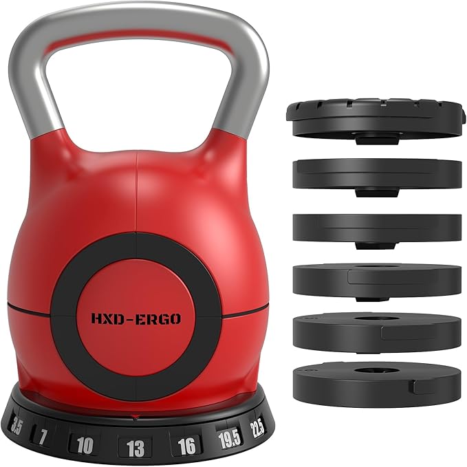 7-in-1 Adjustable Kettlebell, Quick-Adjust Kettlebell for Strength Training, 5-44 LBS Adjustable Weights for Home Gym