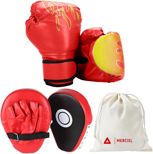 MERCIEL Boxing Gloves and Mitts Set Lightweight Kids Boxing Gloves & Adult Punching Mitts, Includes Storage Bag, One Size Fits Most