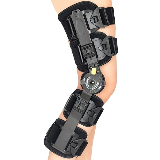 Hinged ROM Knee Brace, Post Op Knee Brace for Recovery Stabilization, ACL, MCL and PCL Injury, Adjustable Medical Orthopedic Support Stabilizer After Surgery, Women and Men,Left and Right Leg
