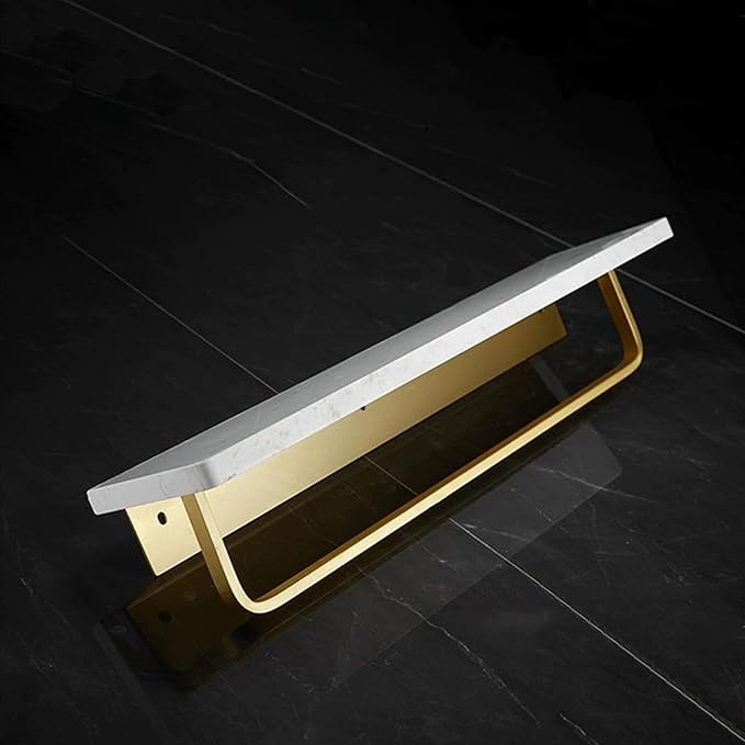 Marble Bathroom Wall Shelf with Towel Bar 16" Modern