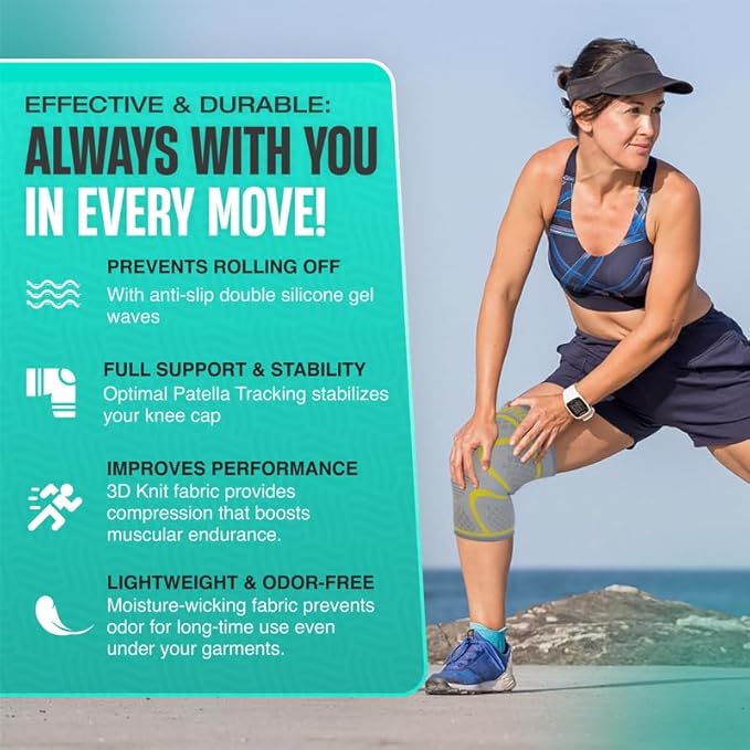 Modvel 2 Pack Knee Brace for Women & Men - Workout Knees Compression Sleeve for Knee Pain Relief Joint Support for ACL, Arthritis, Meniscus Tear Knees Brace for Sports, Rodilleras para Gym Fitness