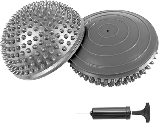 2 Pcs Hedgehog Balance Pods for Kids & Adults, Half Dome Pilates Ball with Hand Pump, Spiky Sensory Stepping Stones for Stability Training, Yoga, Gymnastics, Foot Massage & Motor Skills Development