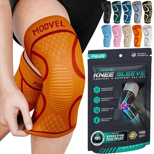 Modvel 2 Pack Knee Brace for Women & Men - Workout Knees Compression Sleeve for Knee Pain Relief Joint Support for ACL, Arthritis, Meniscus Tear Knees Brace for Sports, Rodilleras para Gym Fitness