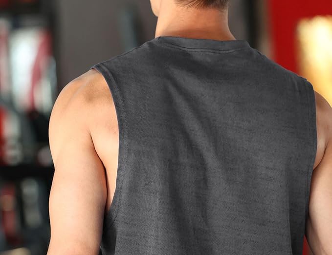 Men's Workout Bodybuilding Tank Tops Athletic Training Gym Shirts Vest Cotton Cut Off Sleeveless Muscle T-Shirt