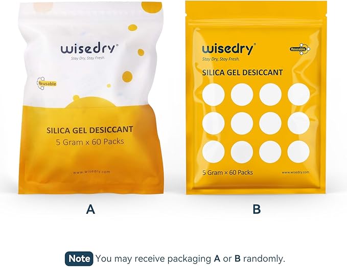 5 Gram [60 Packs] Food Grade Silica Gel Packs Rechargeable Desiccant Dehumidifiers Pouches with Color Indicating Beads Reusable Moisture Absorbers for Food Storage